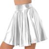 Womens Shiny Metallic Ruffle Glossy Mini Skirts Punk Party Clubwear Streetwear High Waist Flare Skirt Rave Cocktail Costume