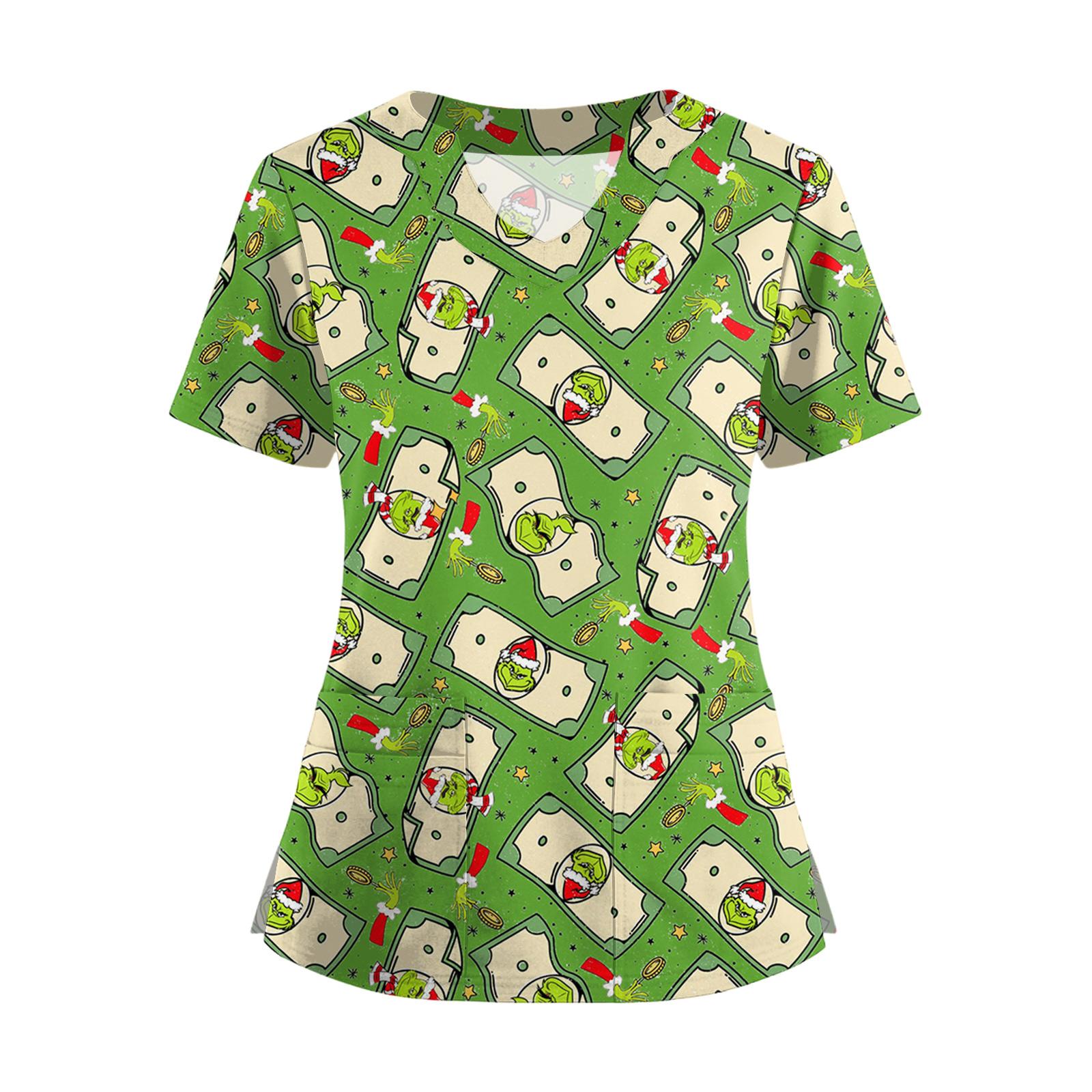 

Женская футболка с коротким рукавом, рождественским принтом, V-образным вырезом, на пуговицах сбоку и разрезом L
