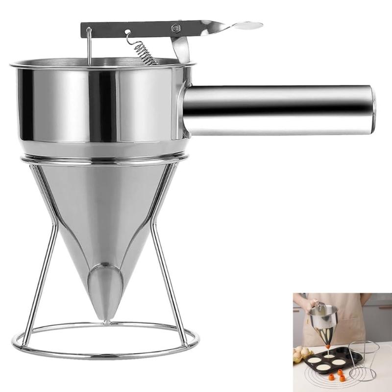 Professional 1200ML Pancake Batter Dispenser Stainless Steel Funnel Suitable for Baking Cupcakes Waffles with Stand