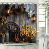 Western Cowboy Shower Curtain Farmhouse Barn Door Southwest Country Ranch Cowboy Boots Floral Rustic Southwestern Theme Bathroom