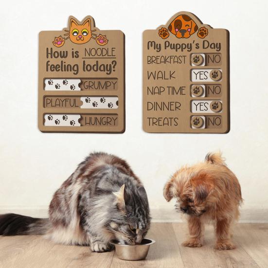 Pet Feeding Reminder Wooden Dog Task Tracker Board Rustic Pet Care Checklist