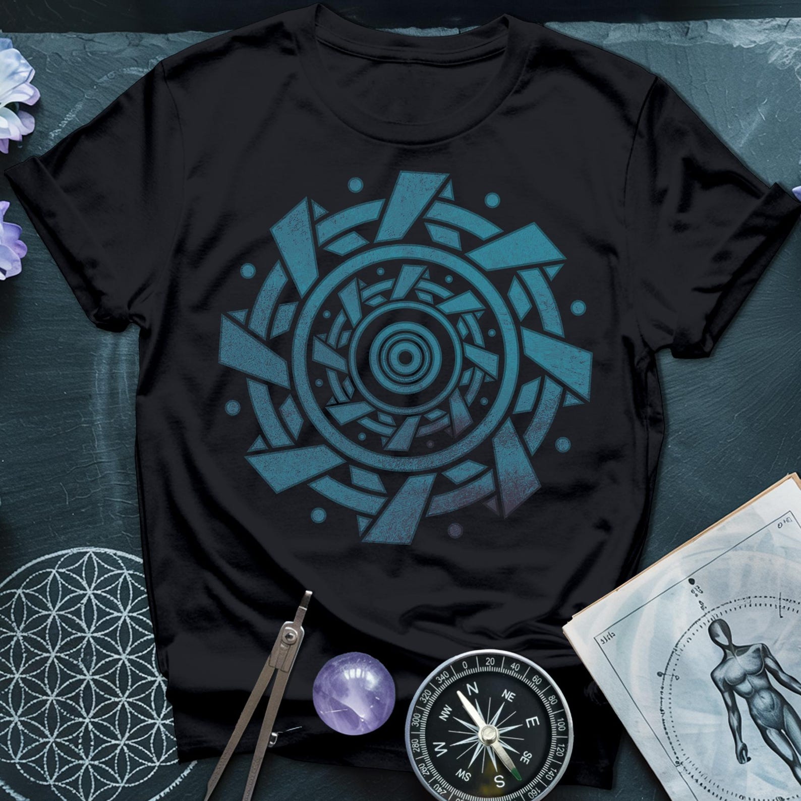 Blue Crop Circle Graphic T-Shirt | Psychedelic Festival Tee 4XL