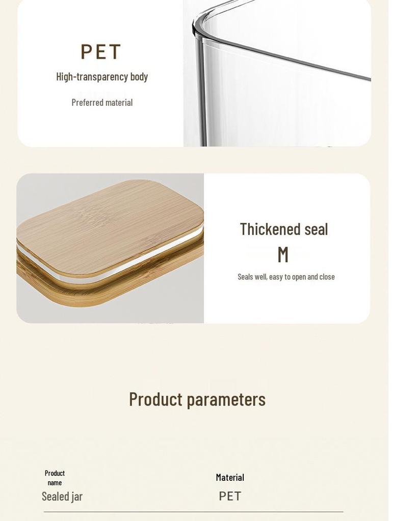 Transparent Plastic Food Jar with Bamboo Lid for Kitchen Storage
