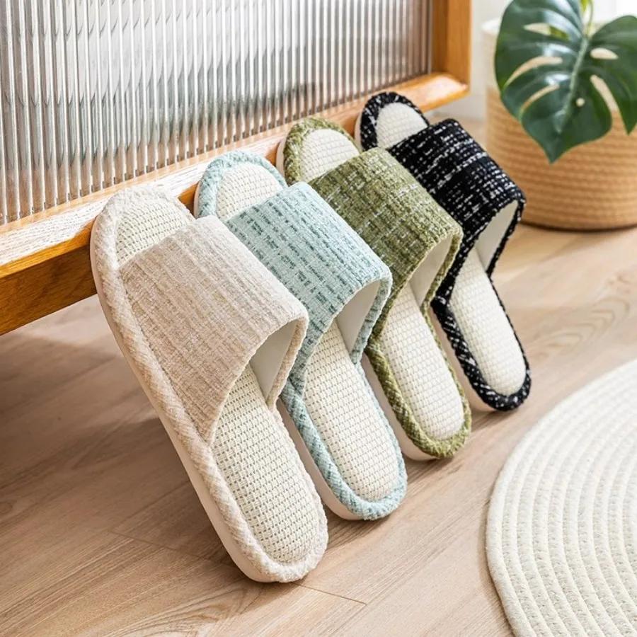 Fashion 20254 New Women's Fashion Home Linen Couple Slippers Breathable Home Shoes Moisture Absorbing Anti slip Cotton Linen Slippers