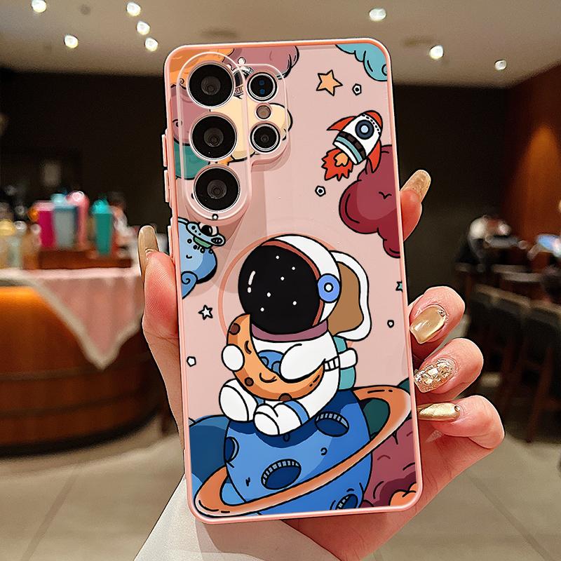 Magnetic Cute Astronaut Pattern Phone Case For Samsung Galaxy S26 S25 S24 S23 Ultra S25 FE A57 A56 A37 A17 A55 A26 A36 A35 Cover