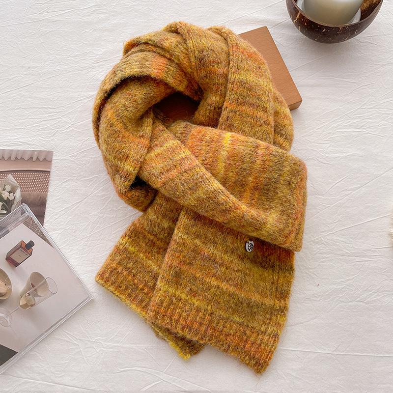Blue Soft Waxy Wool Knitted Scarf Men's and Women's Autumn and Winter Warm Wool Scarf Cold Protection Cervical Spine