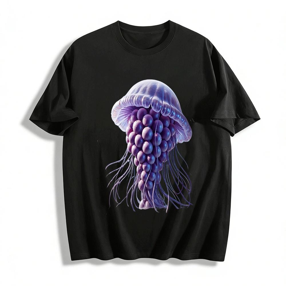 Creative Grape Jellyfish Print Casual Short Sleeve T-Shirt Pure cotton T-shirt XXS