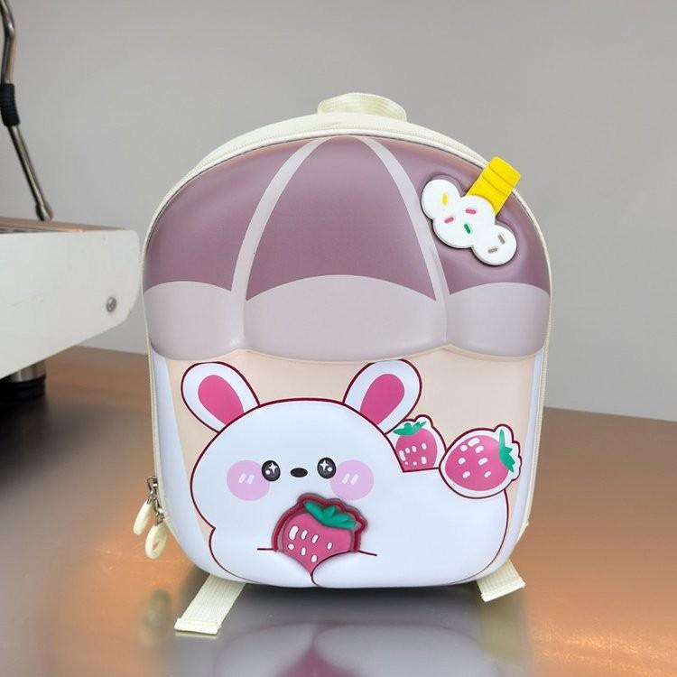 Cartoon Bunny Strawberry Kids Backpack With Hard Shell Durable Oxford Fabric For School Children