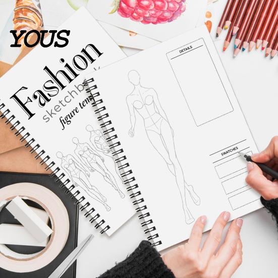 Spiral Bound Sketch Book Human Body Template Coloring Book, 360 Degree Flat Spread Portable Drawing Pad for Designers Pad, Cotton Pulp Paper