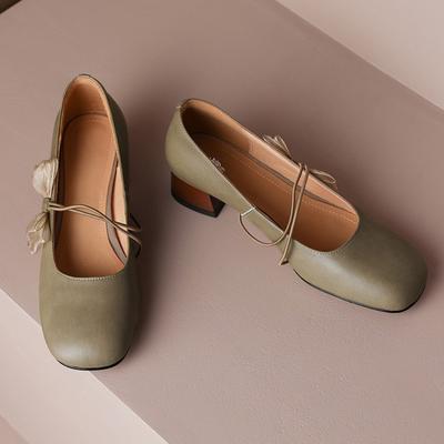Pumps Womens 2026 Spring/Summer Retro Bow Mary Jane High Heels Round Head Thick Heels Shallow Mouth Cheongsam Single Shoes Women