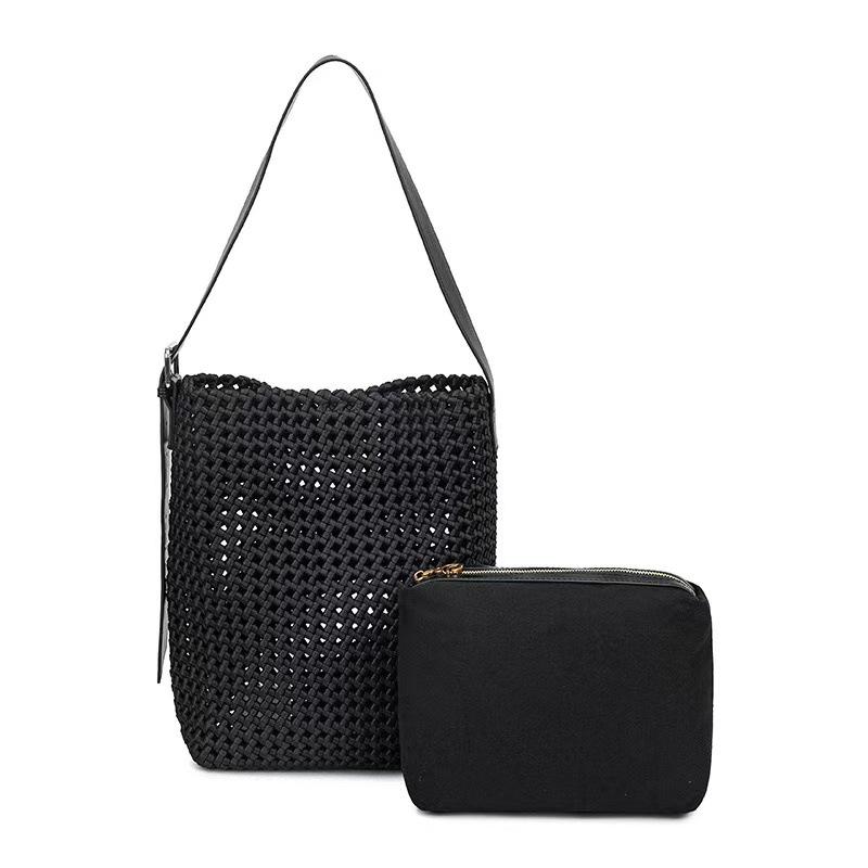 New Large Capacity Hand-Woven Pinwheel Knot Tote Bag with Niche Cutout Design for Mother and Child.