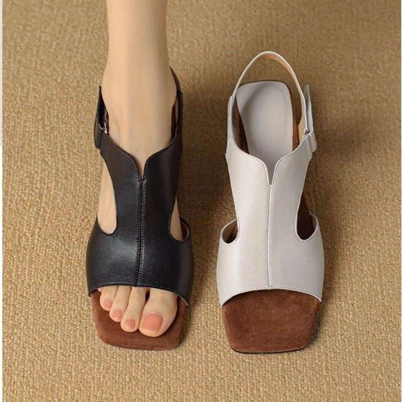 New Roman Style Retro Square Toe Open-toe Sandals Women's High-end Sense Versatile Special-heeled High-heeled Shoes
