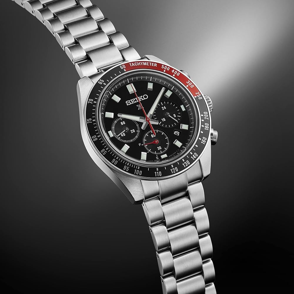 Seiko Prospex SBDL099 Men's Solar Chronograph Watch Black Dial Stainless Steel Tachymeter Bezel Date Calendar