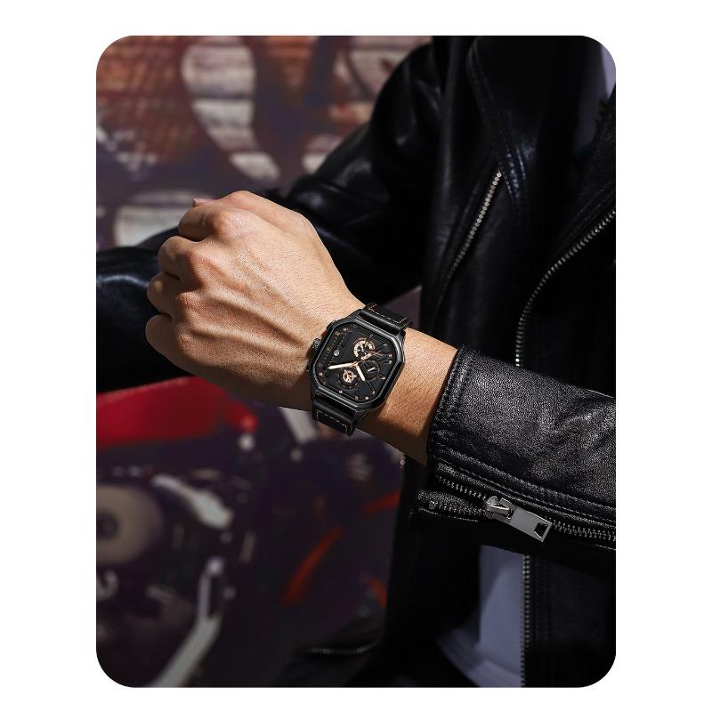 POEDAGAR Luxury Casual Men's Watch Fashion Sports Chronograph Leather Watches Waterproof Luminous Military Wristwatch Gift