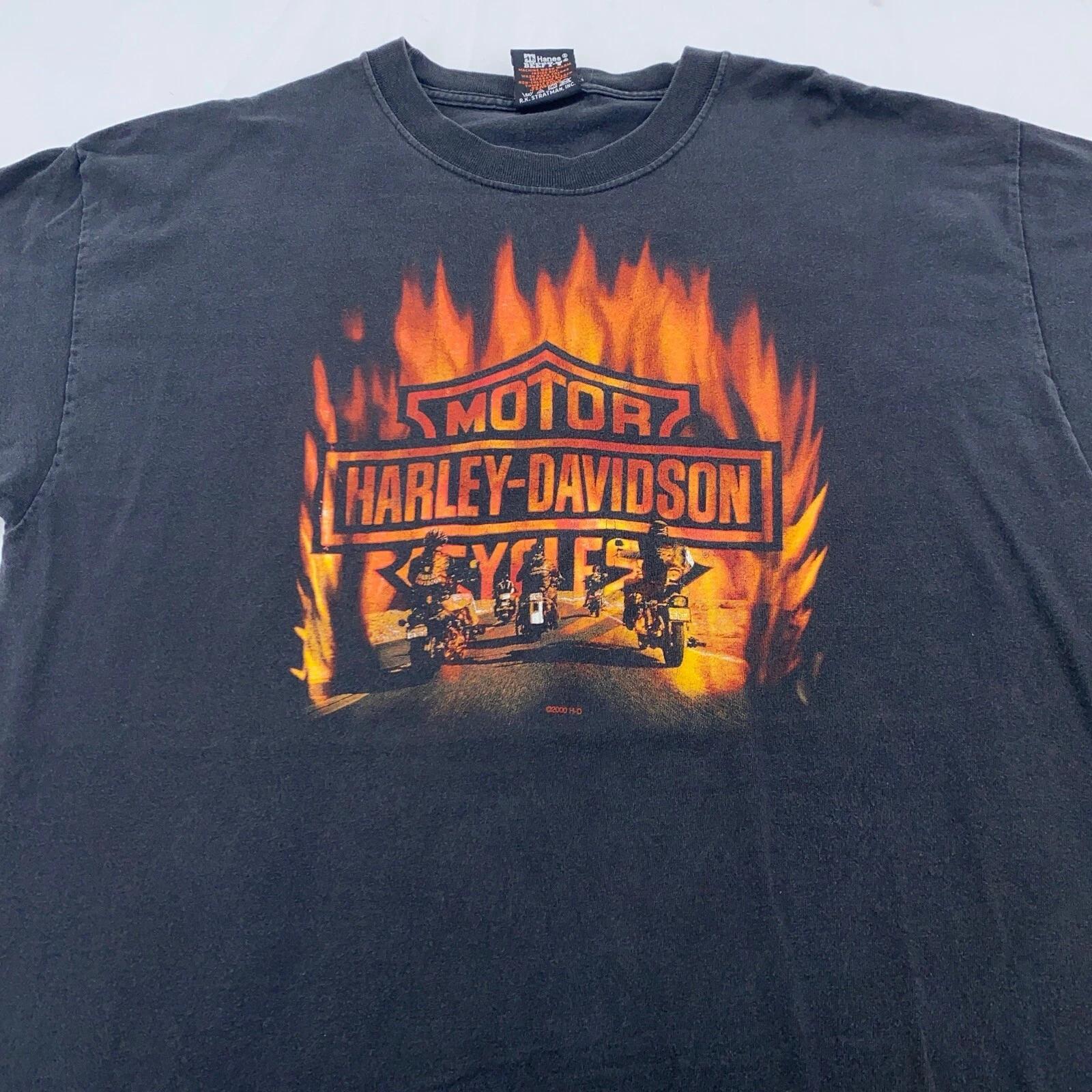 vtg 2000 HARLEY DAVIDSON MOTORCYCLE NEW YORK CITY FLAMES T-Shirt LARGE biker 90s XL