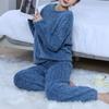 Damen Herbst- und Winter Korallenfleece Freizeit-Pyjama-Set Warmes Langarm-Oberteil und Hose Hauskleidung Zweiteilig