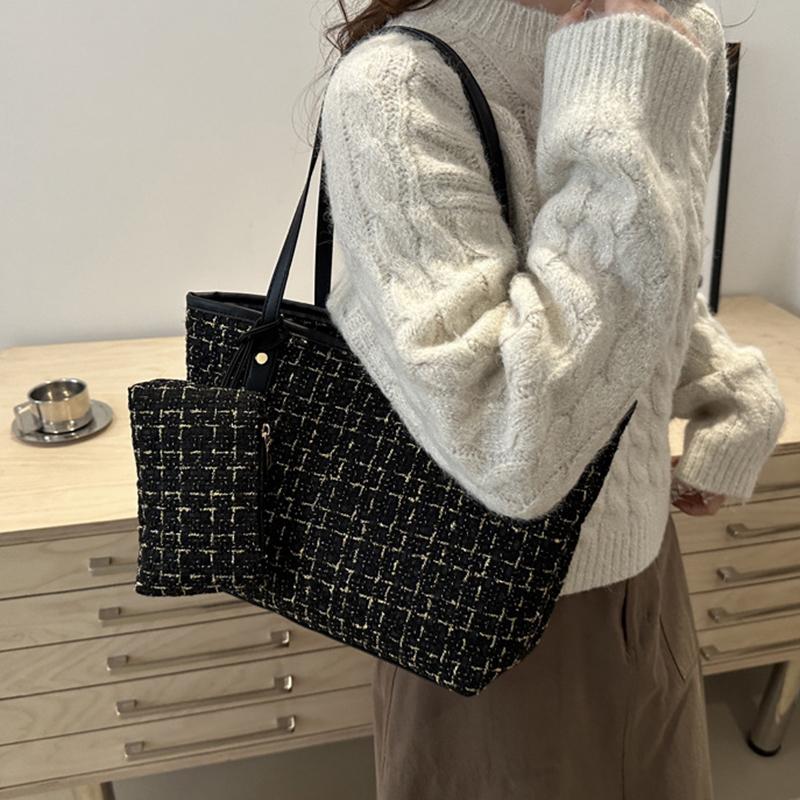 Large Capacity Women Shoulder Underarm Bags Simple Plaid Versatile Ladies Tote Bag Purse Portable Female Handbags with Zipper