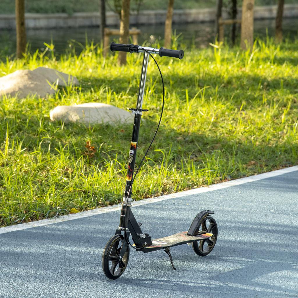 Kids Foldable Kick Scooter w/ Adjustable Height, Break, Big Wheels, for Ages 7-14 Years - Black