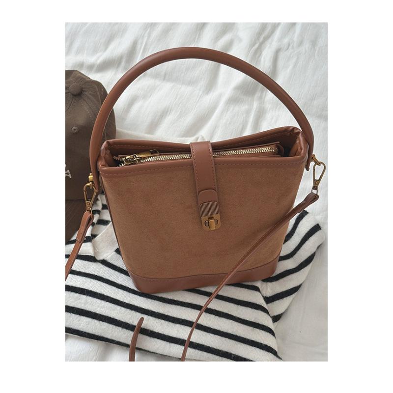 Tooxika Women's New Fashion Suede Handbag Retro Bucket Bag Simple Versatile Shoulder Bag Messenger Bag