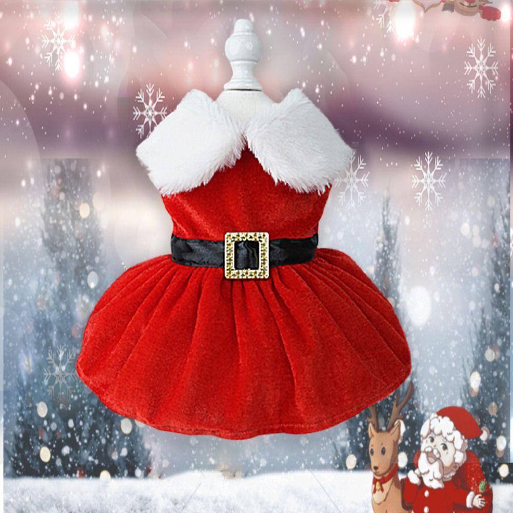 Soft Dog Winter Clothes Breathable Cats Christmas Dress Pet Outfit Santa Claus Dog Skirt  Xmas