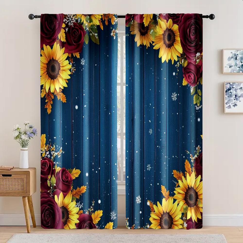2pc,  Window Drapes Burgundy Sunflower Backdrop for Wedding Party Birthday Decorations Supplies Banner Rustic Wood Floral 100%