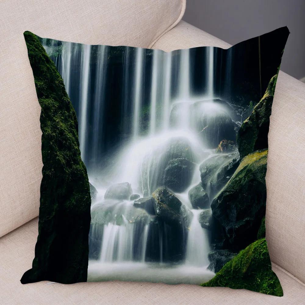 Waterfall Printed Pillow Case for Home Sofa Children Room Decor Beautiful Scenery Pillowcase Soft Plush Cushion Cover 45x45cm