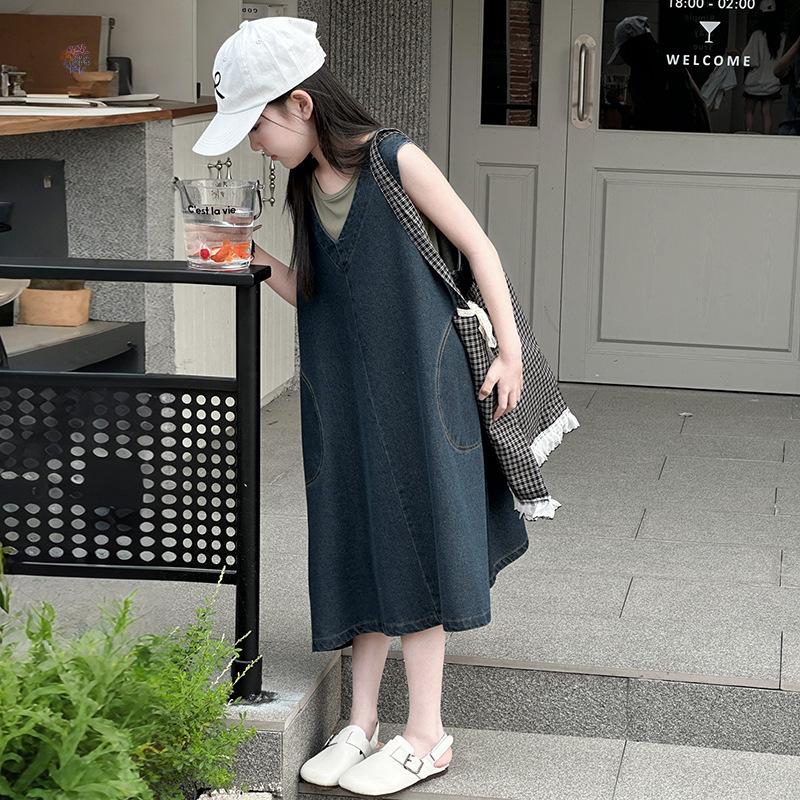 Girls Summer Denim Suspender Dress Spring and Summer Children Summer Tank Top Dress Simple and Versatile