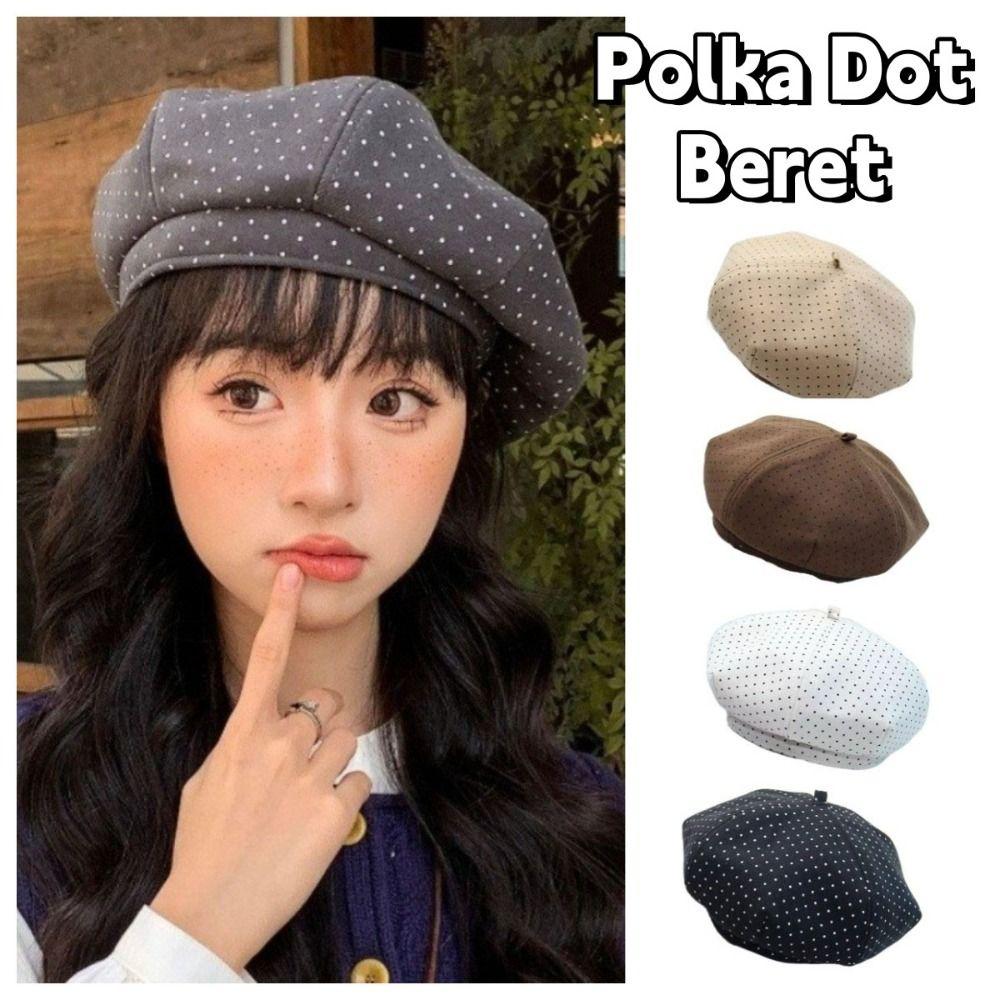 Keep Warm Women Painter Hat Cotton Women Octagonal Cap Cool Polka Dot Beret Hat  Ladies