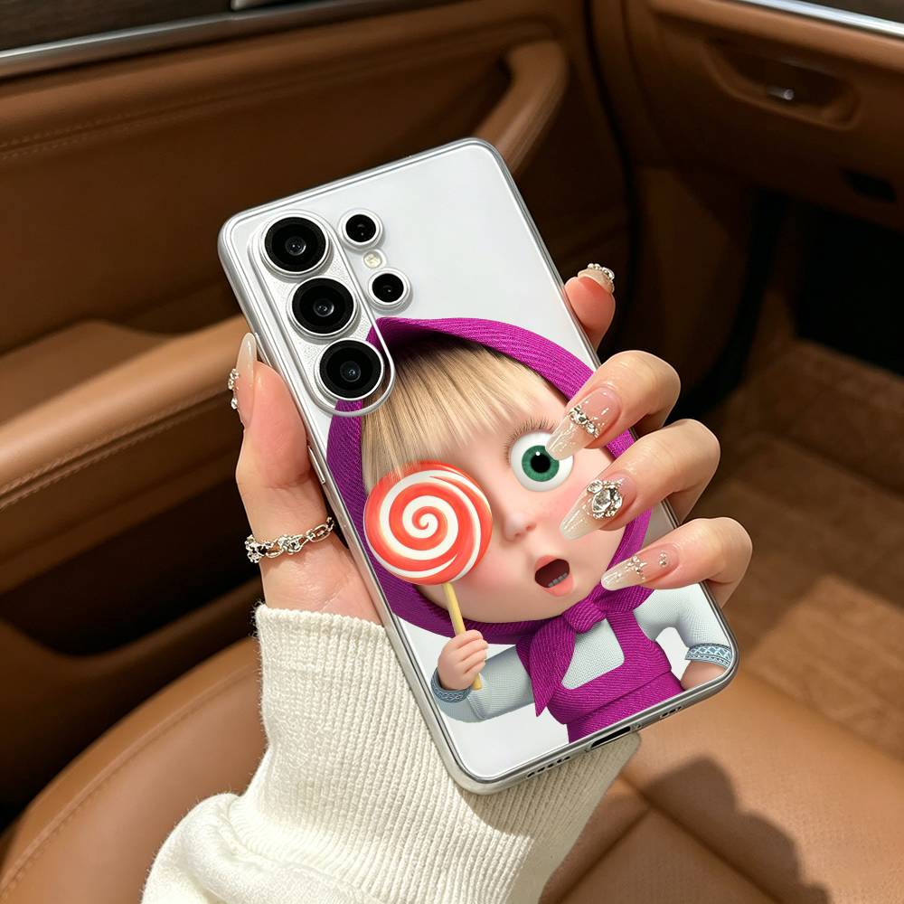 CUTE GIRL Masha and the Bear Phone Case For Samsung S25,S24,S21,S22,S23,S30,Ultra,S20,Plus,Fe,Lite Transparent Cover