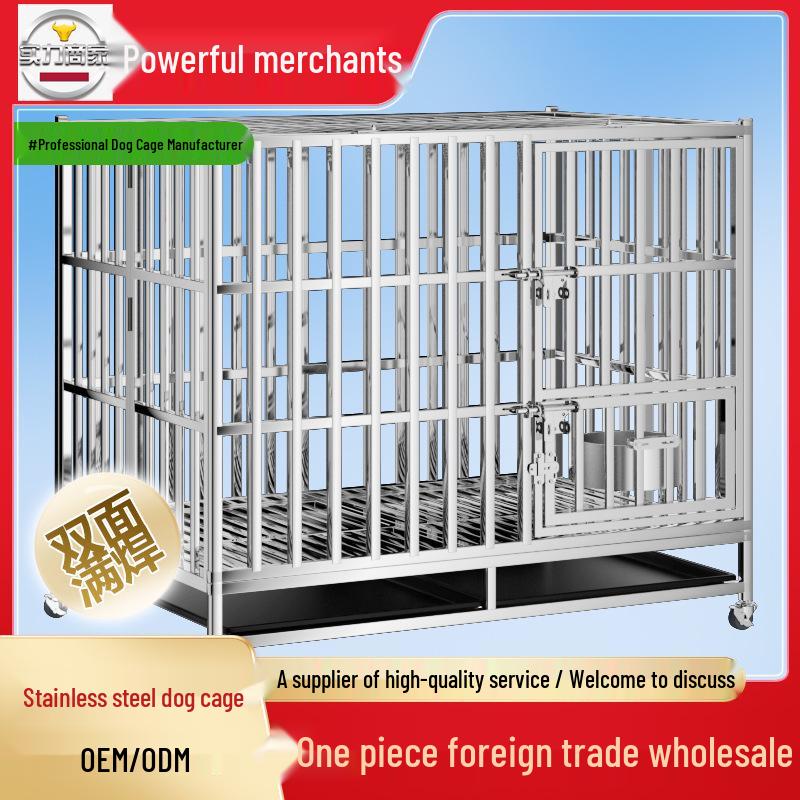 Large Stainless Steel Folding Dog Cage for Samoyed, Labrador, and Medium Dogs