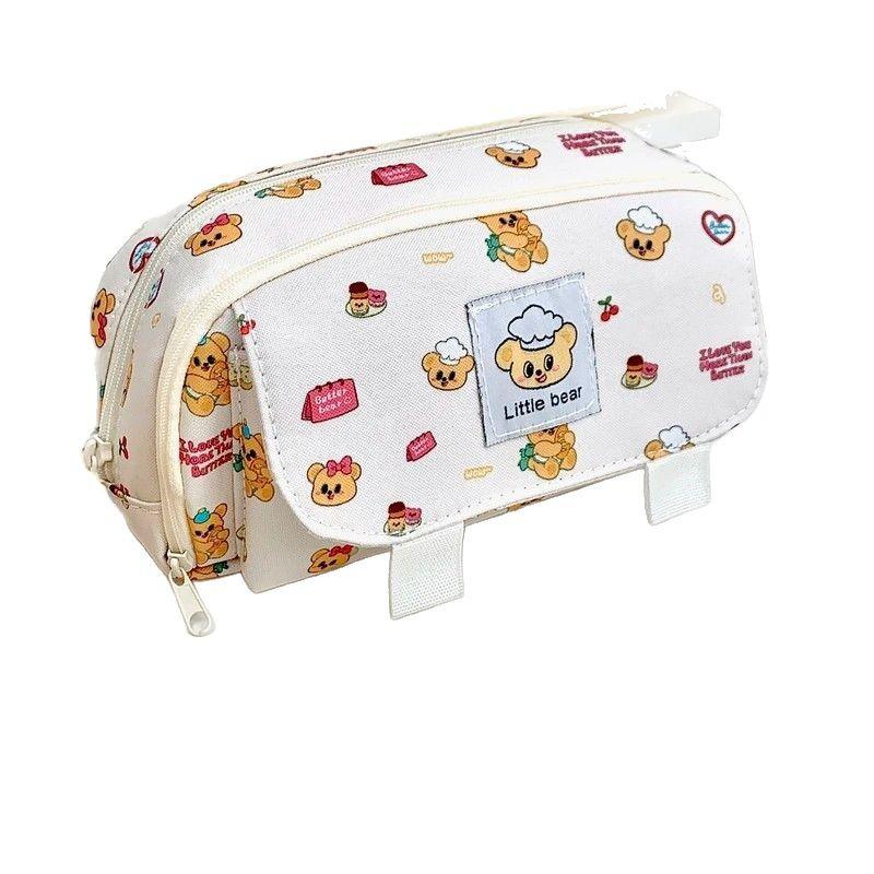Pen Case - A Large Capacity Cute Animal Printed Cosmetic and Stationery Storage Bag with Zipper Closure, Durable Fabric Pen Case