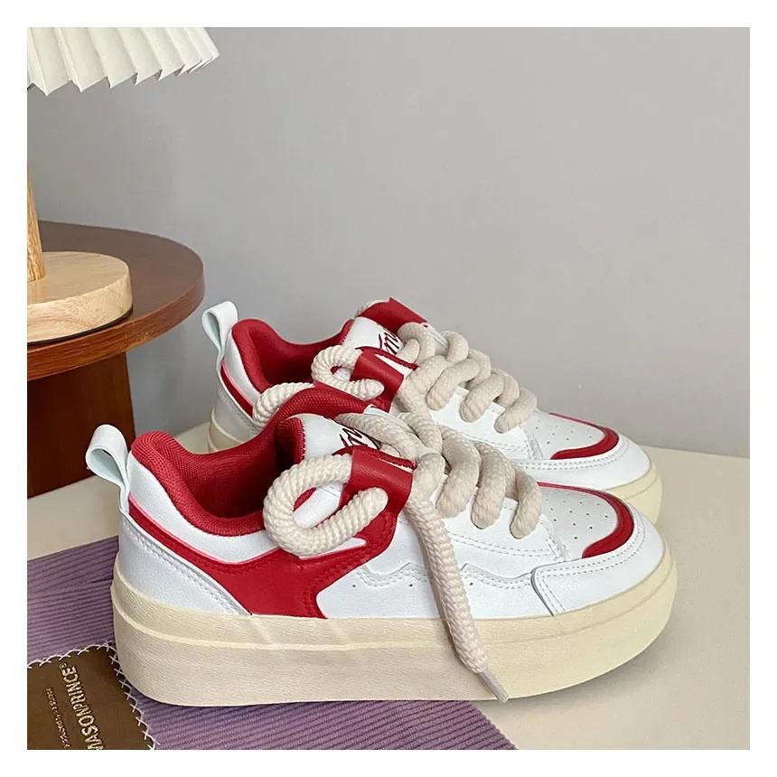 

Модные кроссовки Женские кроссовки Студенческая обувь Низкий верх Женская обувь Повседневная обувь Круглый носок Плоская подошва Дамские Женские Теннис 2025 35 красный