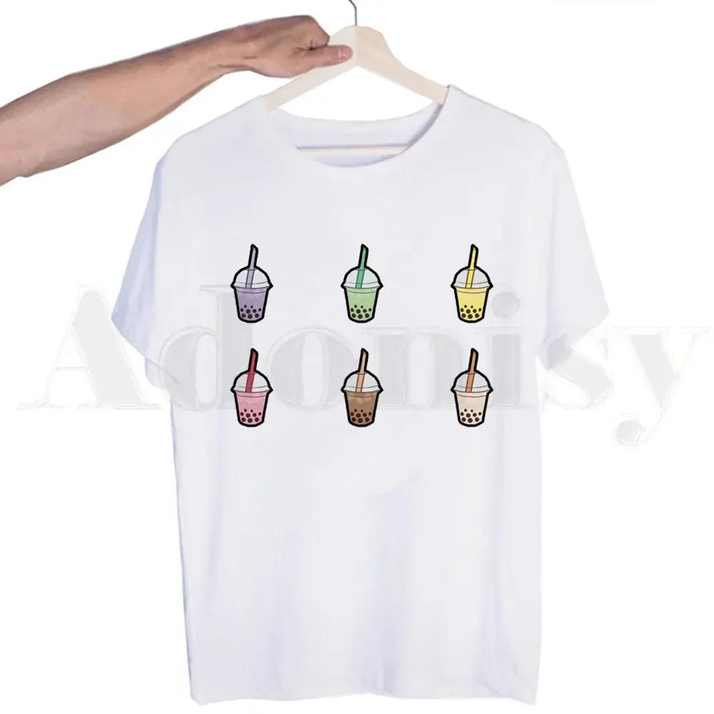 Bubble Tea Cute Cartoon Fashion Kawaii Graphic Tshirts Men Fashion Summer T-shirts Tshirt Top Tees Streetwear Harajuku Funny