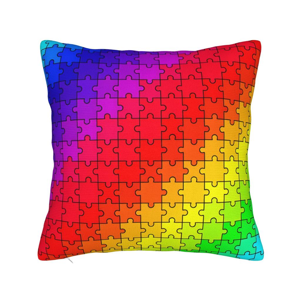 Rainbow Autism Awareness Puzzle Seamless Pattern Pillow Cover  Design Cushion Cover Funny Pillow Case For Office Car Home Decor