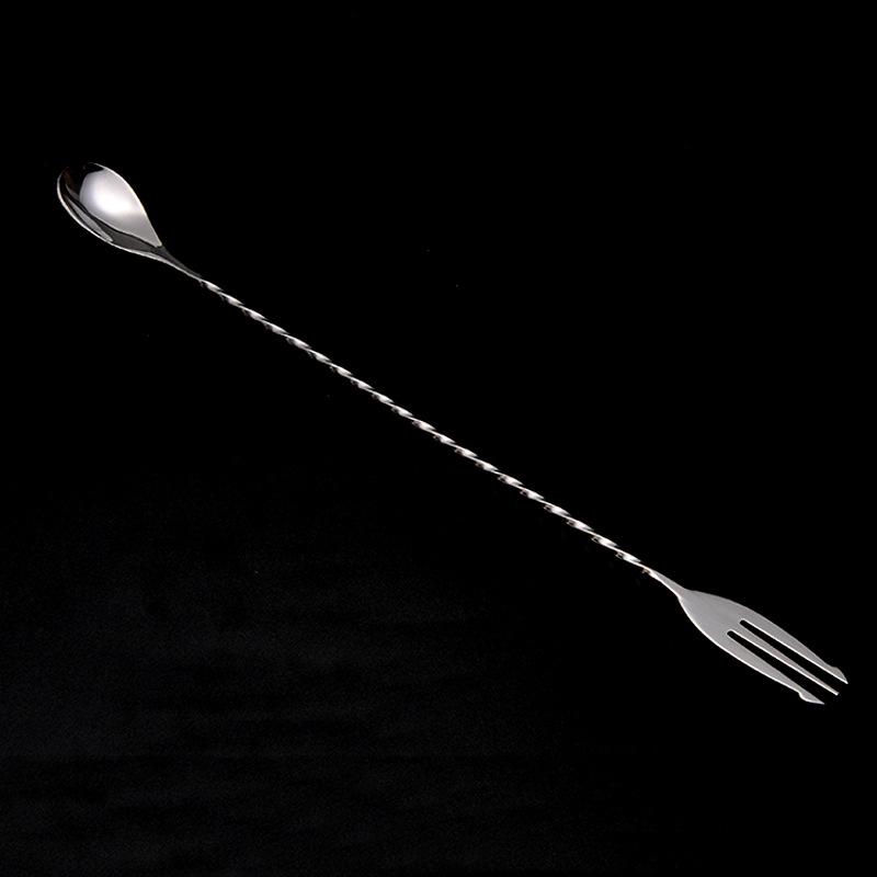 304 Stainless Steel 30cm Bar Spoon with Teardrop Handle and Three-Pronged End for Cocktails