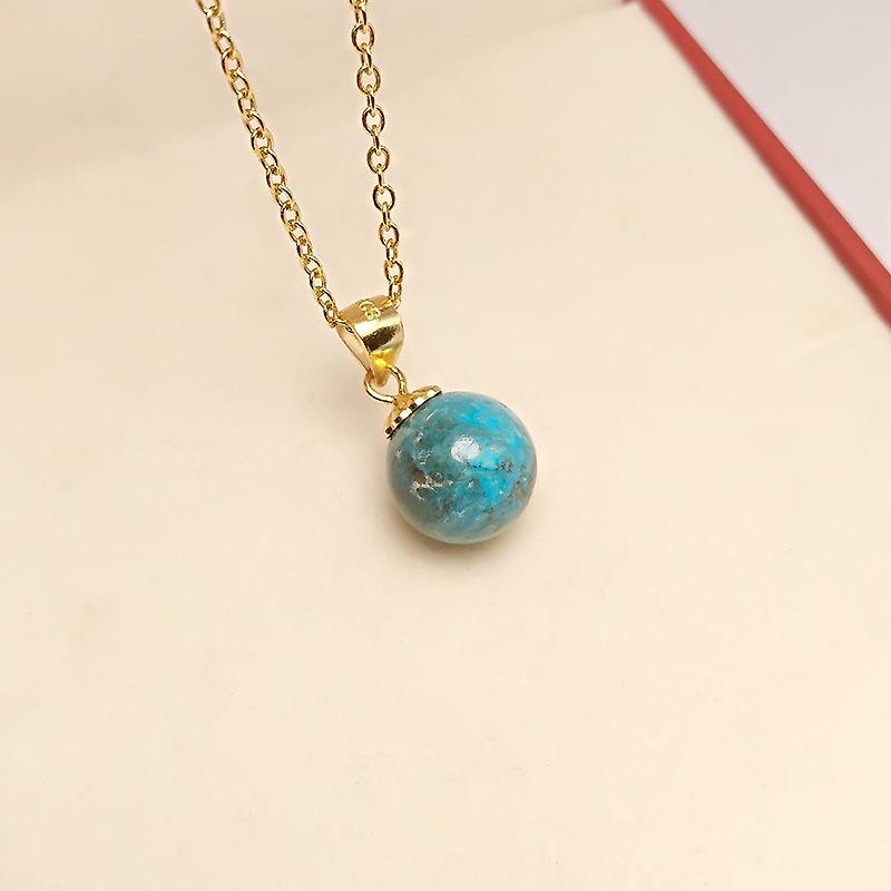 Light Luxury Turquoise 10Mm Round Pendant Literary Retro Lace Pure Planet Pendant