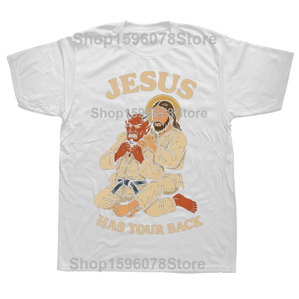 Funny Jesus Jiu Jitsu T Shirt Christian BJJ Men Women Pure Cotton Humor Streetwear Tee Shirt Short Sleeve Unisex Loose Clothing S