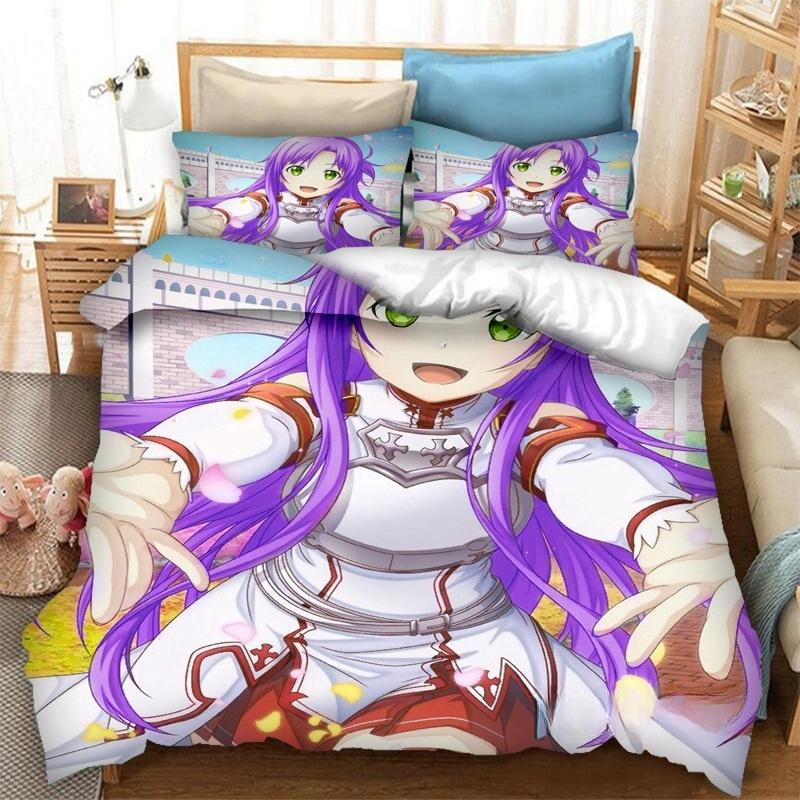 Anime SAO Yuuki Asuna Bedding Set,Duvet Cover Comforter Bed Set Quilt Cover Pillowcase,King Queen Twin Size Boys Girls Adults