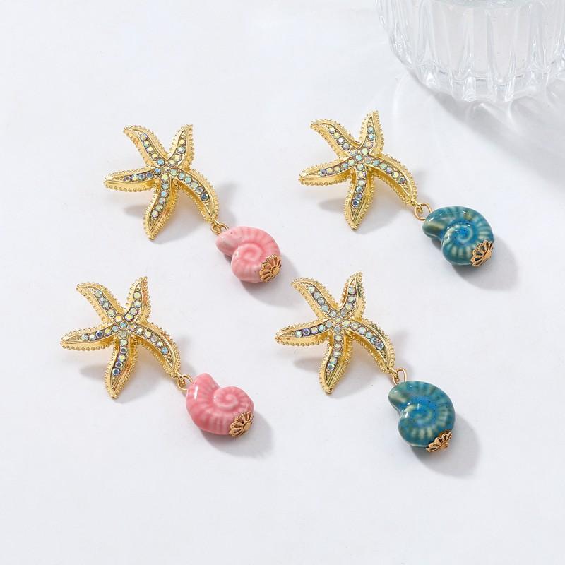 Beach Style Starfish Conch Shell Earrings Women Zinc Alloy Resin Fashion Statement Jewelry
