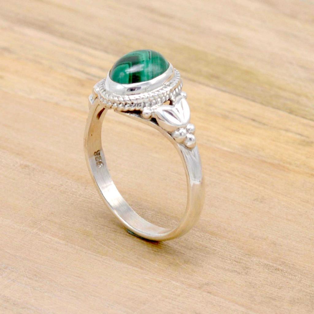 Malachite 925 Sterling Silver Women Handamde Birthstone Ring