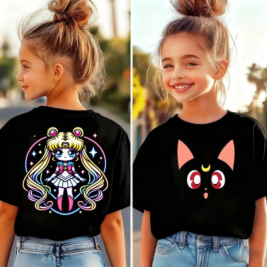 Sailor Moon T-shirt with print for kids, unisex T-shirt for kids, loose casual short-sleeve Y2K Harajuku T-shirt for kids