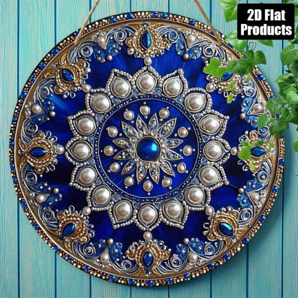 Metal Wall Art Round Mandala Decorative Plaque Handmade Home Decor 8 Inch Peacock Blue Silver 20x20 разноцветный