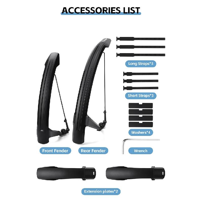 WEST BIKING Bike Fender Set 2PCS Full Coverage Bicycle Fender Quick-release Bike Front Rear Mudguard For 21c-42c Tire Bike Parts