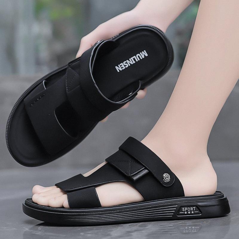 

2025 новые летние мужские сандалии модные универсальные трендовые повседневные простые одна обувь два способа носки однословные пляжные туфли 38