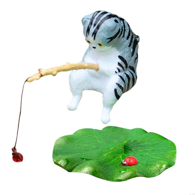 62KD Creative Cats and Ladybird Leaf Resins Sculpture for Unique Fishtank Ornaments