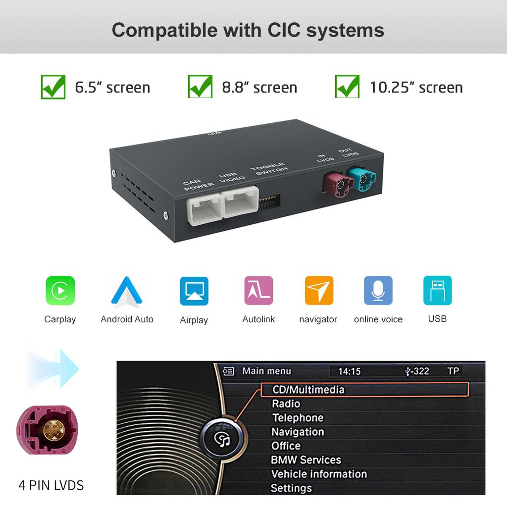 REEIIO For BMW X5 X6 F15 F16 F85 F86 F70 E71 E72 NBT CIC Wireless CarPlay Support for Android Auto AirPlay Mirroring Camera Jbhk21