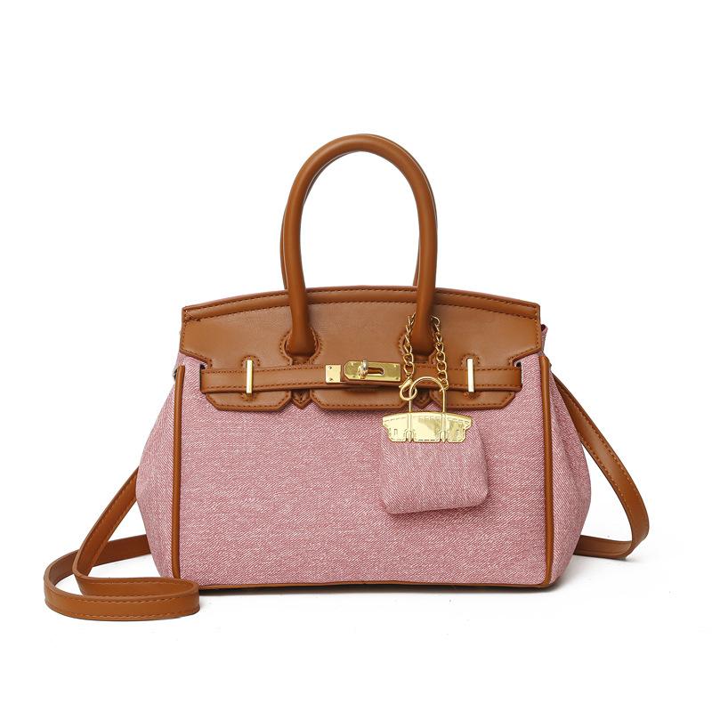 Borsa Portatile Kelly in Denim a Contrasto Platino da Donna Nuova 2026 Versatile a Spalla a Tracolla Ciondolo Donna