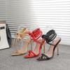 Fashion 2024 European Summer Sandals Candy Color Point Toe Lace Ankle Strap Party High Heels Pumps 11cm High Thin Heel Sandals Lady