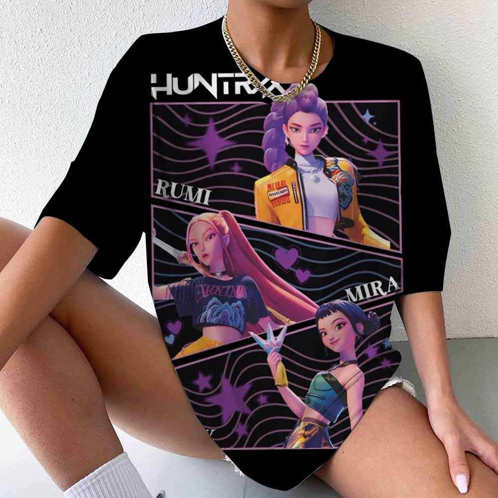 Women'S Casual Short Sleeve T-Shirt with K-Pop Demon Hunter Graphic Print Soft Breathable Fabric Regular Fit Round Neck Tee