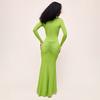 2026 Fall Womens Slim Fit Bodycon Dress Solid Color Deep V Neck Long Sleeve Metal Decor Party Cocktail